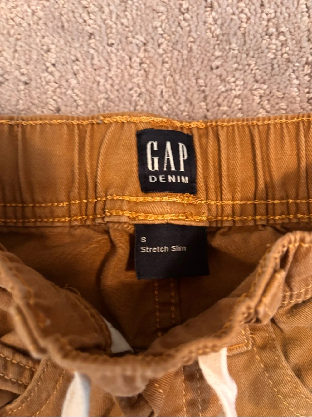 GAP Slim Straight Jeans in Tan with Drawstring Waist